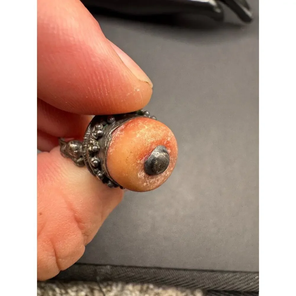 Vintage Bawsani Yemen Tribal Silver Tone Red Coral 12.5mm Statement Ring Sz 7.75